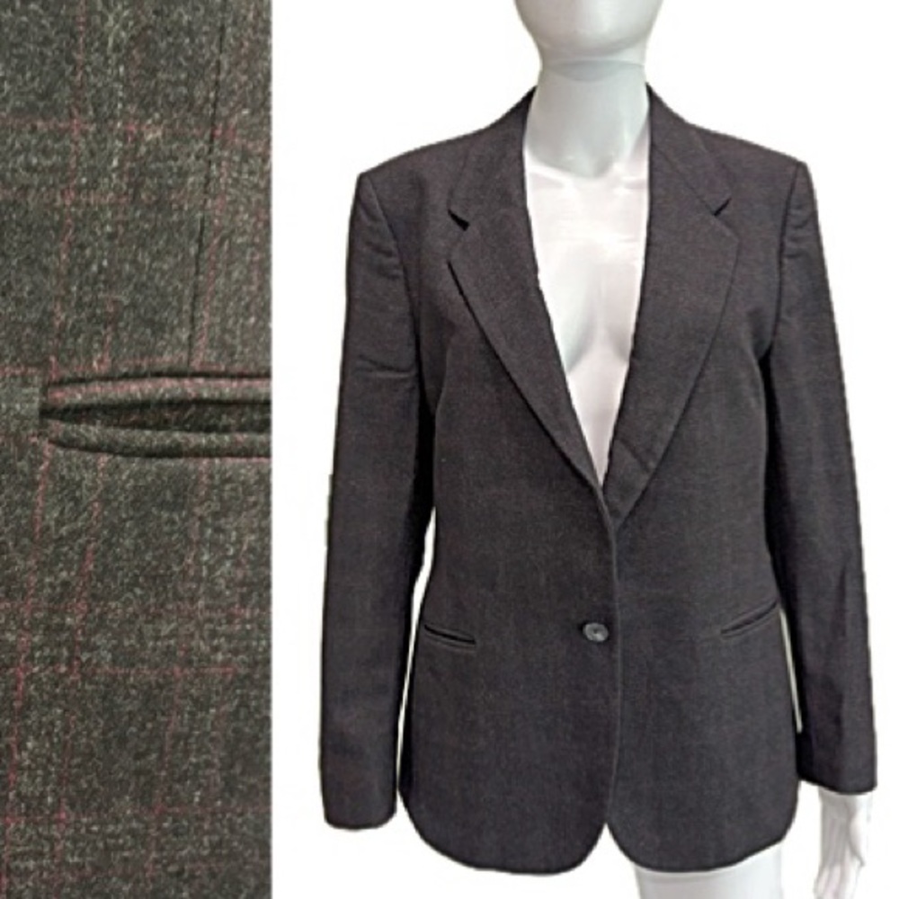 Nordstrom Lady Claridge Pure Wool Blazer Womens Size 10 Dark Grey Vintage Jacket